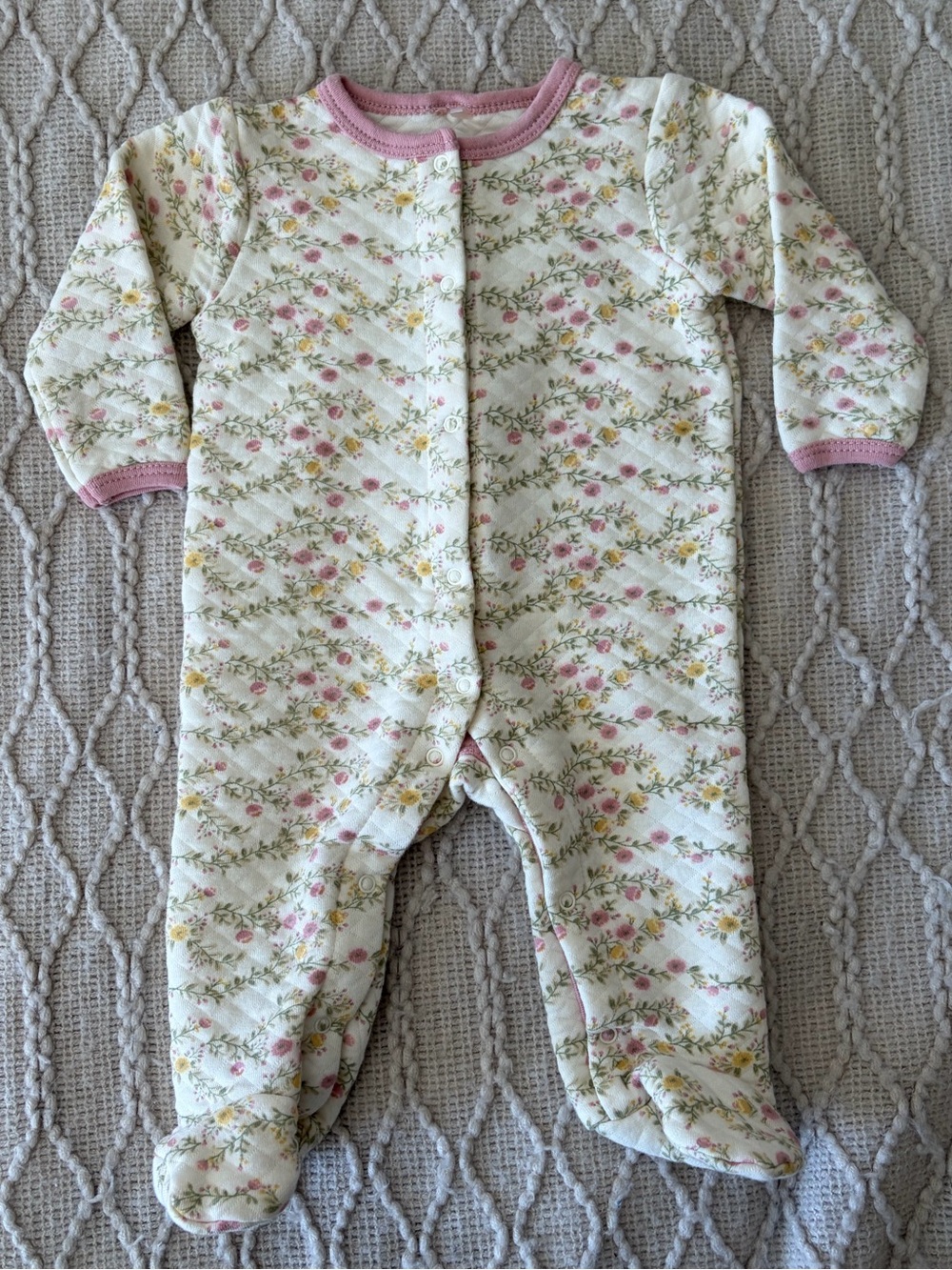 Baby Floral Quilted Pink-Trim Pajamas